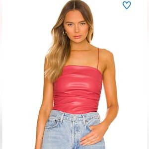 Superdown Stevie Ruched Top, red, size S, faux leather